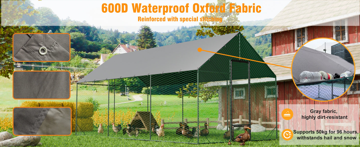 Heavy Duty Upgrade Outdoor Chicken Coop Large Metal Chicken Run Walkin Poultry Habitat Chicken Poultry Cage w/ Waterproof Cover