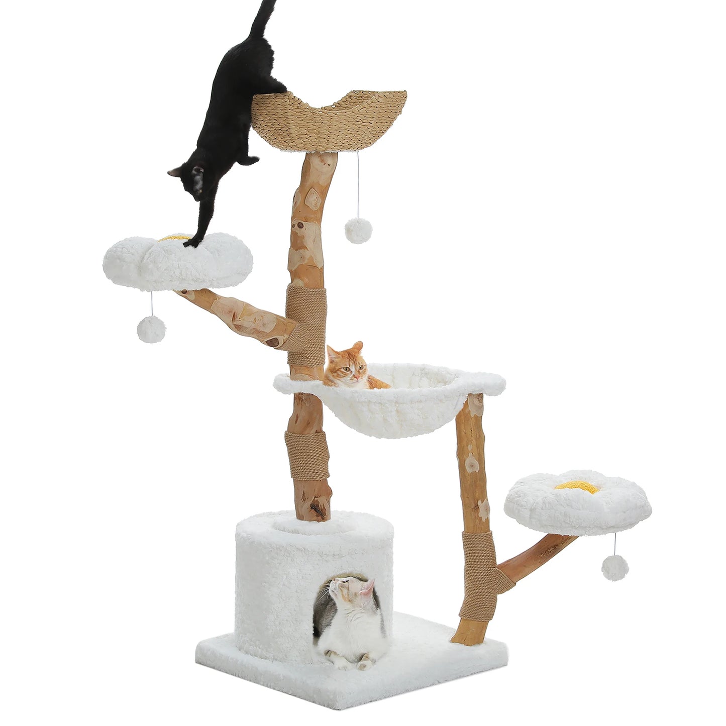 Large Cat Tree Tower with Sisal Scratching Post Wicker Basket Bed Flower Cat Condo Indoor Modern Cat Furniture Cat Accessories