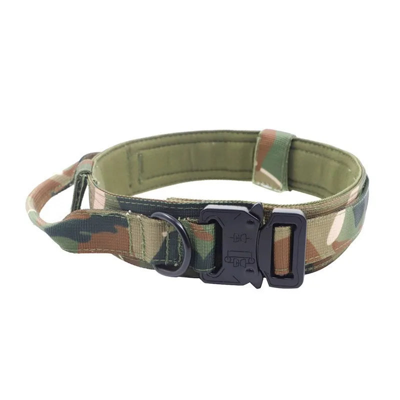 Tactical Dog Collar Adjustable Military Training Nylon Dog Necklace with Control Handle Heavy Metal Buckle for Medium Large Dog