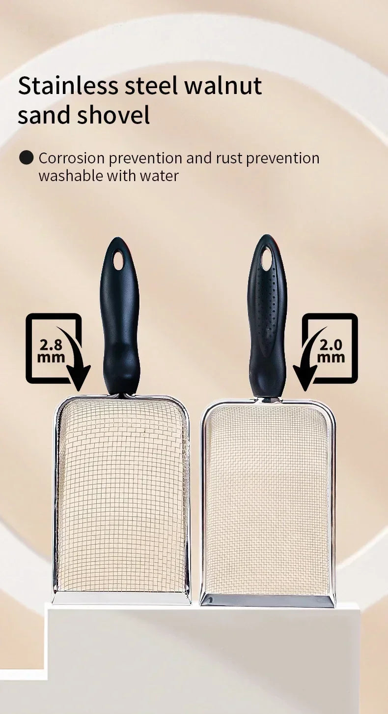 Cat Litter Scoop Fine Hole Stainless Steel Small Hole Cat Poop Shovel Tool Metal Dog Scoop Cleaning Brush AntiRust Litter Shovel