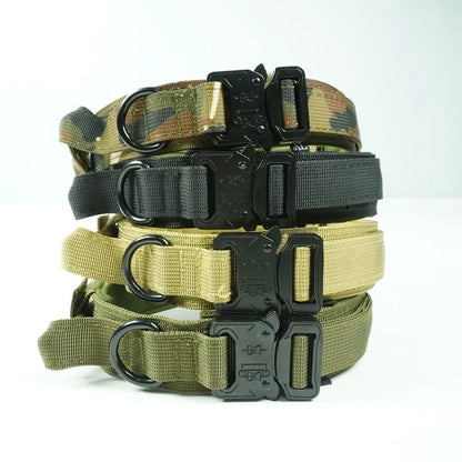 Tactical Dog Collar Adjustable Military Training Nylon Dog Necklace with Control Handle Heavy Metal Buckle for Medium Large Dog