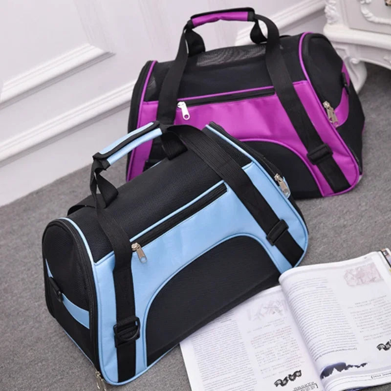 Pet Portable Foldable Four Sided Breathable Mesh Pet Bag Cat and Dog One Shoulder Travel Bag Crossbody Handbag Backpack Cat Bag