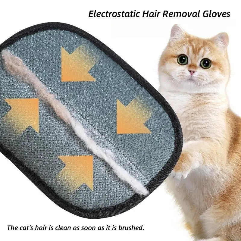 2 in 1 Pet Hair Removal Mitts for Cats Dogs Electrostatic Grooming Glove Reusable Washable with Lint Roller Brush Safe Non Toxic