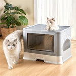 Foldable Cat Litter Box Front Entry & Top Exit Toilet Boxes with Massager Litter Scoop Enclosed Foldable Kitty Toilet - shimendi