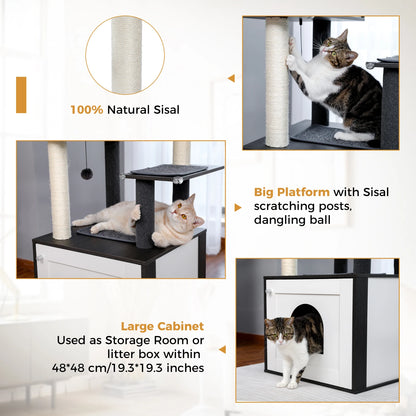 Multi-Level Cat Tree for Indoor Wood Cat Tower with Scratching Posts Spacious Condo Hammock Top Perch Cat Scratcher Cat Toys