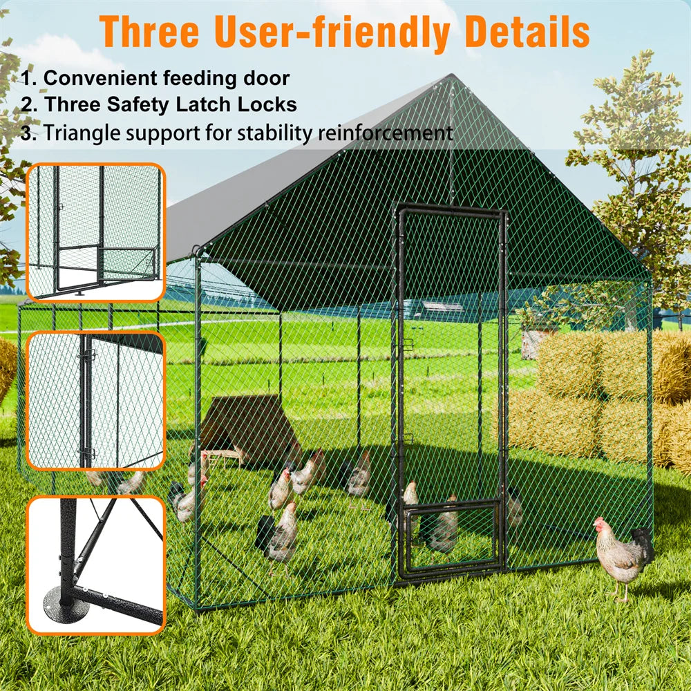Heavy Duty Upgrade Outdoor Chicken Coop Large Metal Chicken Run Walkin Poultry Habitat Chicken Poultry Cage w/ Waterproof Cover