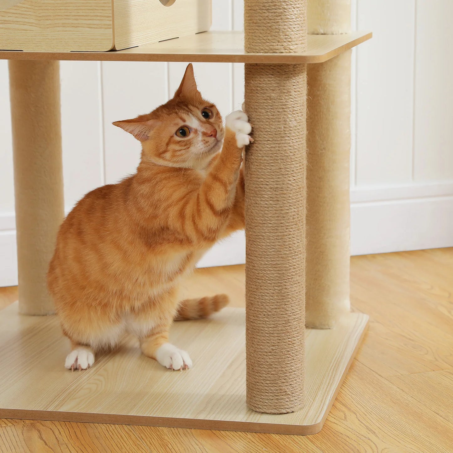 Multi-Level Cat Tree for Indoor Wood Cat Tower with Scratching Posts Spacious Condo Hammock Top Perch Cat Scratcher Cat Toys