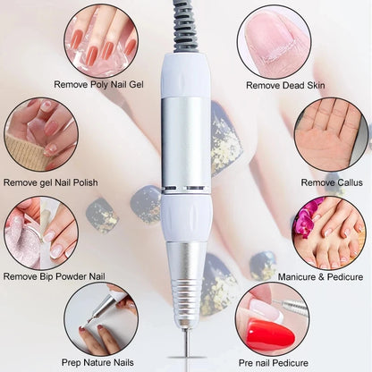Professional Electric Nail Drill Handle 35000RPM Nail Art Drill Handpiece File Polish Grind Machine Manicure Drill Accessory