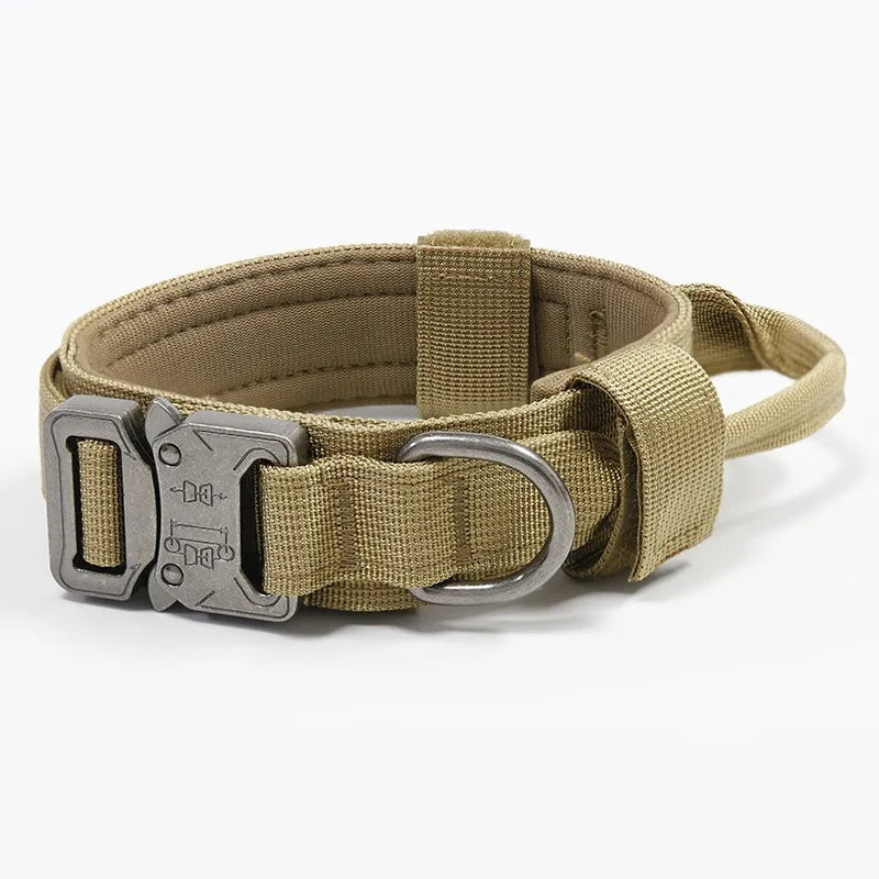 Tactical Dog Collar Adjustable Military Training Nylon Dog Necklace with Control Handle Heavy Metal Buckle for Medium Large Dog