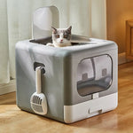 Cat Litter Box with Scoop and Tray Sifting Enclosed Foldable Kitten Toilet Detachable Poop Top Front Entry Pet Supplies - shimendi