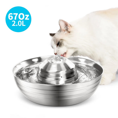 Stainless Steel Pet Water Fountain 2L, Ultra-Quiet Automatic Waterer for Cats and Dogs, Never Thirsty, Easy to Clean