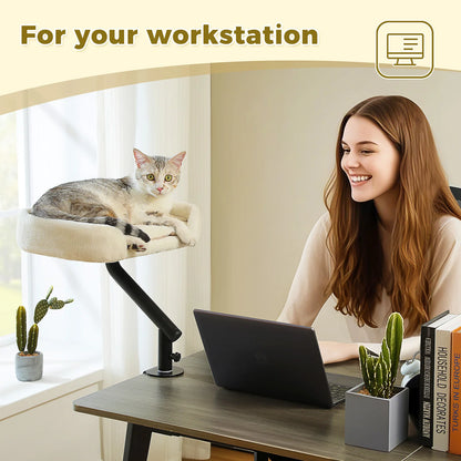 Cat Desk Bed, 360° Rotatable Cat Bed Stand for Indoor Cats, Adjustable Cat Basket, Cats Hammock for Table, Soft Cat Bed for Desk