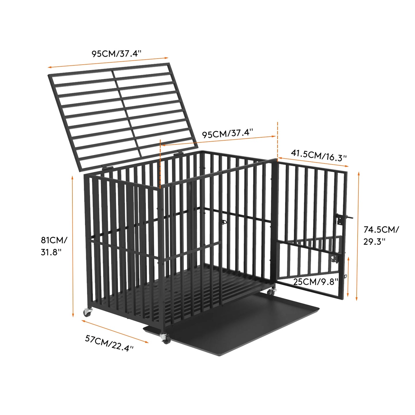L XL XXL Heavy Duty Dog Crate with 4 Lockable Wheels