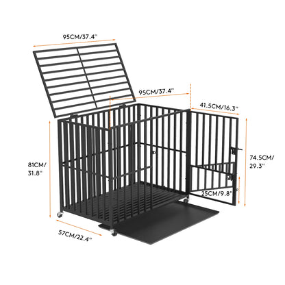 L XL XXL Heavy Duty Dog Crate with 4 Lockable Wheels
