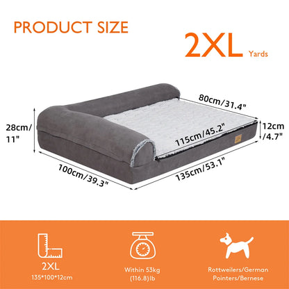 XXL XL Large Orthopedic Dog Bed Chaise Lounge Pillow Headrest Pet Bed Sofa Couch L-Shape Bolster with Removable Washable Cover