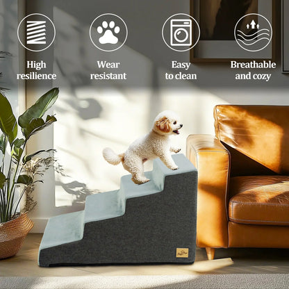 3/4 Steps High Density Foam Dog Stairs Ramps, for High Beds and Sofa, Non-Slip Pet Steps Sofa Bed Ladder, with Washable Cover