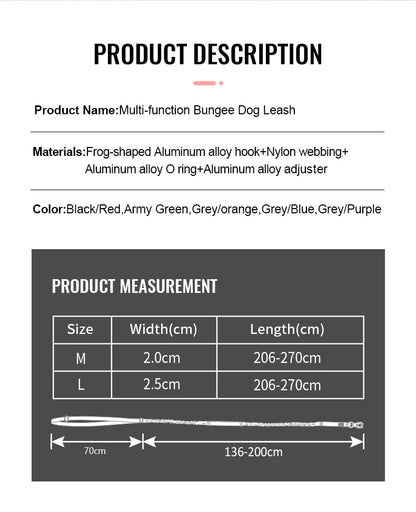 TRUELOVE Dog Leash Heavy Duty with Quick Release/Locking Frog Clip Waterproof Tactical Multi-function Bungee Cobra Buckle YL1833