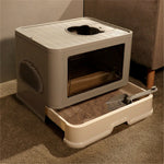 Large Hooded Cat Litter Box Tray Drawer Type Pet Kitty Toilet Top Entry Anti-Splashing Enclosed Potty with Hair Grooming Scoop - shimendi