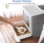 Front Entry Top Exit Cat Litter Tray Box with Scoop and Drawer Foldable Hooded Kitty Pet Toilet Extra Large - shimendi