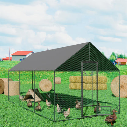 Heavy Duty Upgrade Outdoor Chicken Coop Large Metal Chicken Run Walkin Poultry Habitat Chicken Poultry Cage w/ Waterproof Cover