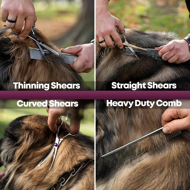 Safe Stainless Steel Pet Scissors for Dog Grooming Comfortable Rounded Tips Curved Dog Scissors Kit Tools Gift Comb