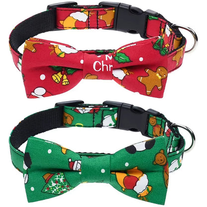 Removable Bow Tie Dog Collar Christmas Durable Adjustable Buckle Pet Collar Suitable for Small Medium Large Dogs Cats