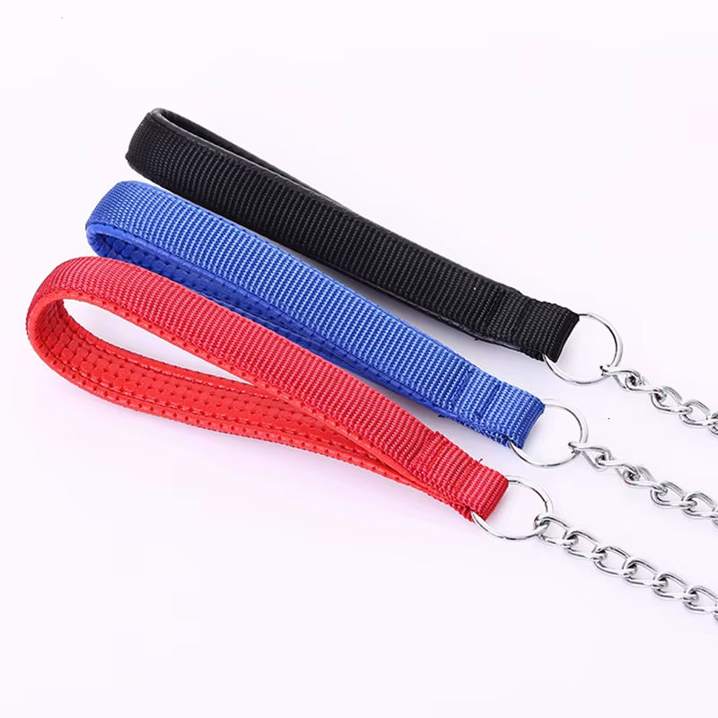 Medium Large Metal Dog Leash Durable Heavy Duty Comfortable PU Leather Padded Handle Pet Harness Leash Training Pitbull