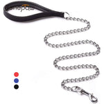 Medium Large Metal Dog Leash Durable Heavy Duty Comfortable PU Leather Padded Handle Pet Harness Leash Training Pitbull