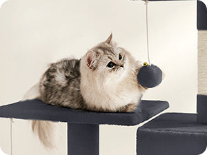 Feandrea Cat Tree, 143 cm Cat Tower for Indoor Cats, Multi-Level Plush Cat Condo with 4 Scratching Posts, 2 Perches, Cave