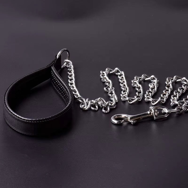 Medium Large Metal Dog Leash Durable Heavy Duty Comfortable PU Leather Padded Handle Pet Harness Leash Training Pitbull