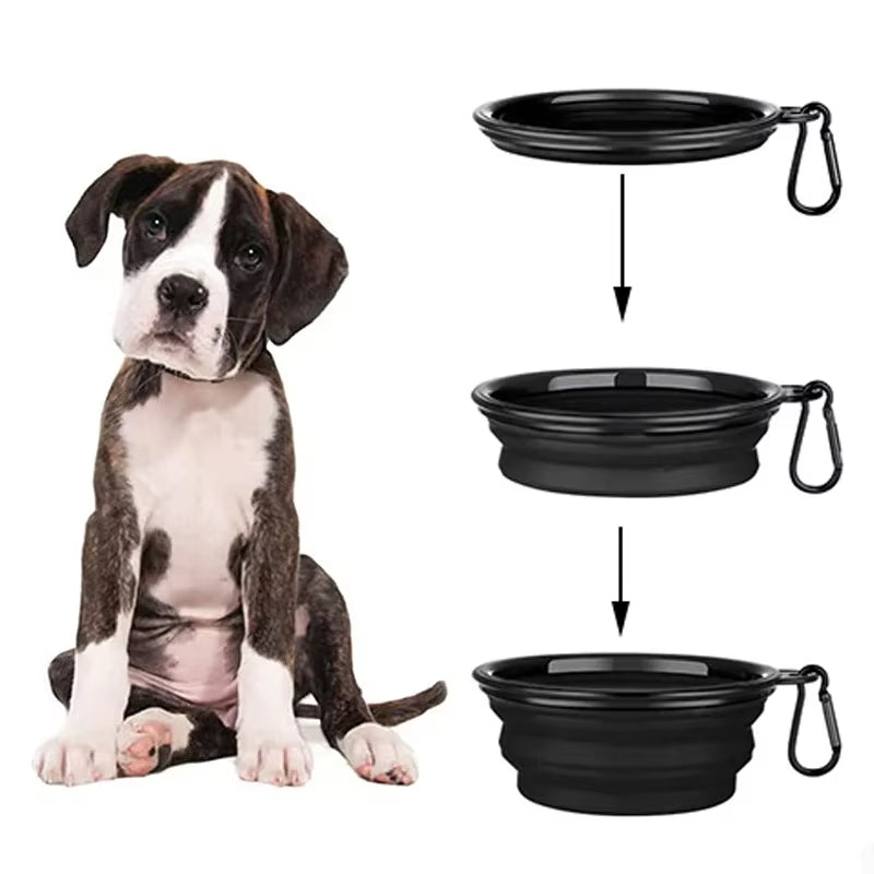 1000ML Silicone Dog Feeder Bowl with Carabiner Folding Cat Bowl Travel Dog Feeding Supplies Food Water Container Pet Accessories