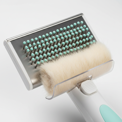 Détail des dents arrondies et du mécanisme de retrait des poils