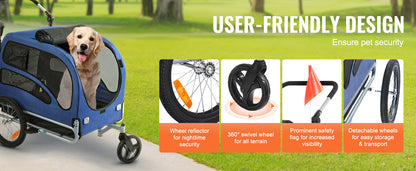 SucceBuy 100 lbs Dog Bike Trailer 2-in-1 Pet Stroller Cart Bicycle Carrier with Wheels Coupler Reflectors Flag for Dogs Travel